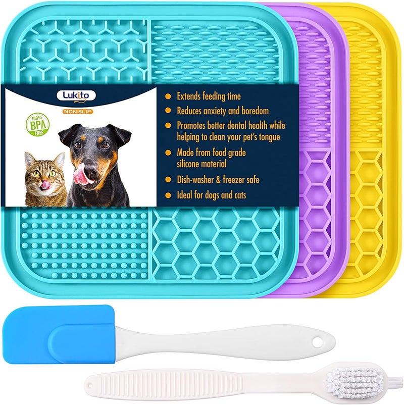 LUKITO 3PCS Lick Mat for Dogs and Cats, Licking Mat with Suction Cups for Anxiety Relief, Cat Peanut Butter Lick Pad for Boredom Reducer, Dog Enrichment Toy, Dog Lick Mat for Bathing Grooming - Image 1